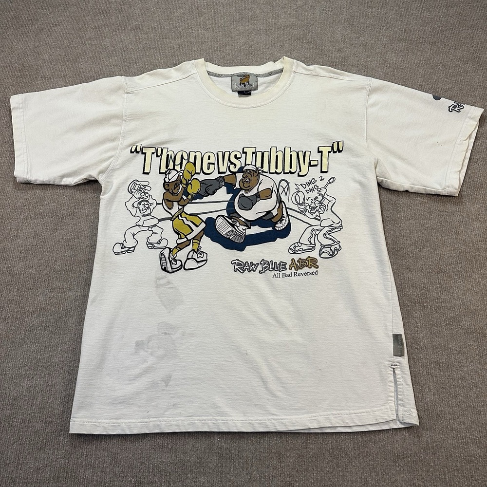 Vintage Raw Blue ABR Mens  Large T Shirt TBone Vs TubbyT Hip Hop Y2K White L